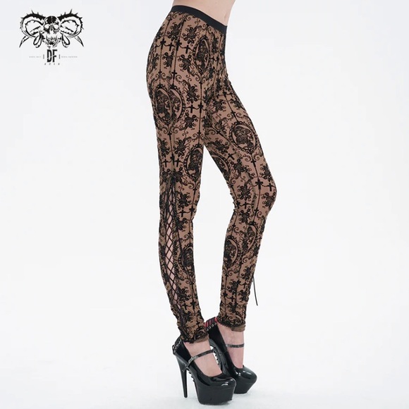 😈Devil Fashion “Bathory” Gothic Patterned Mesh Leggings - Picture 7 of 14